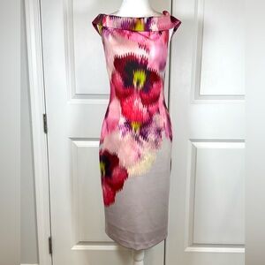 Ted Baker Mida Bardot Floral Sheath Dress Off Shoulder Pink Size 2 Wedding Gala